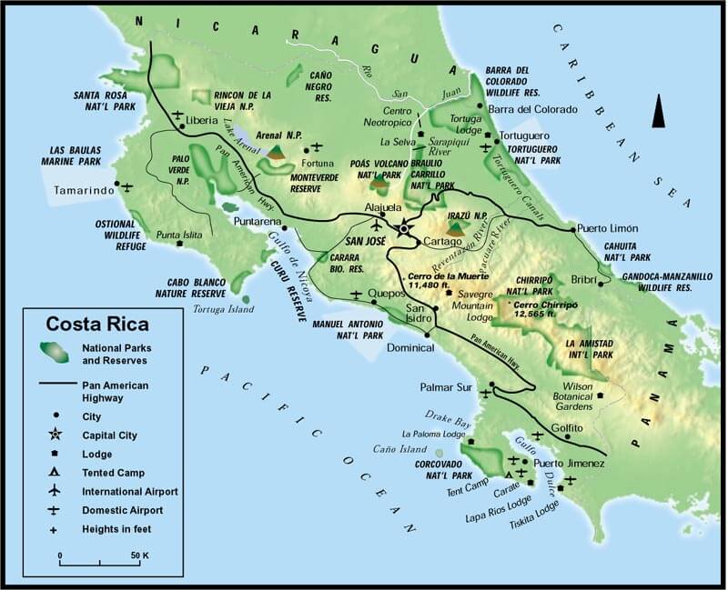 costa rica physical map